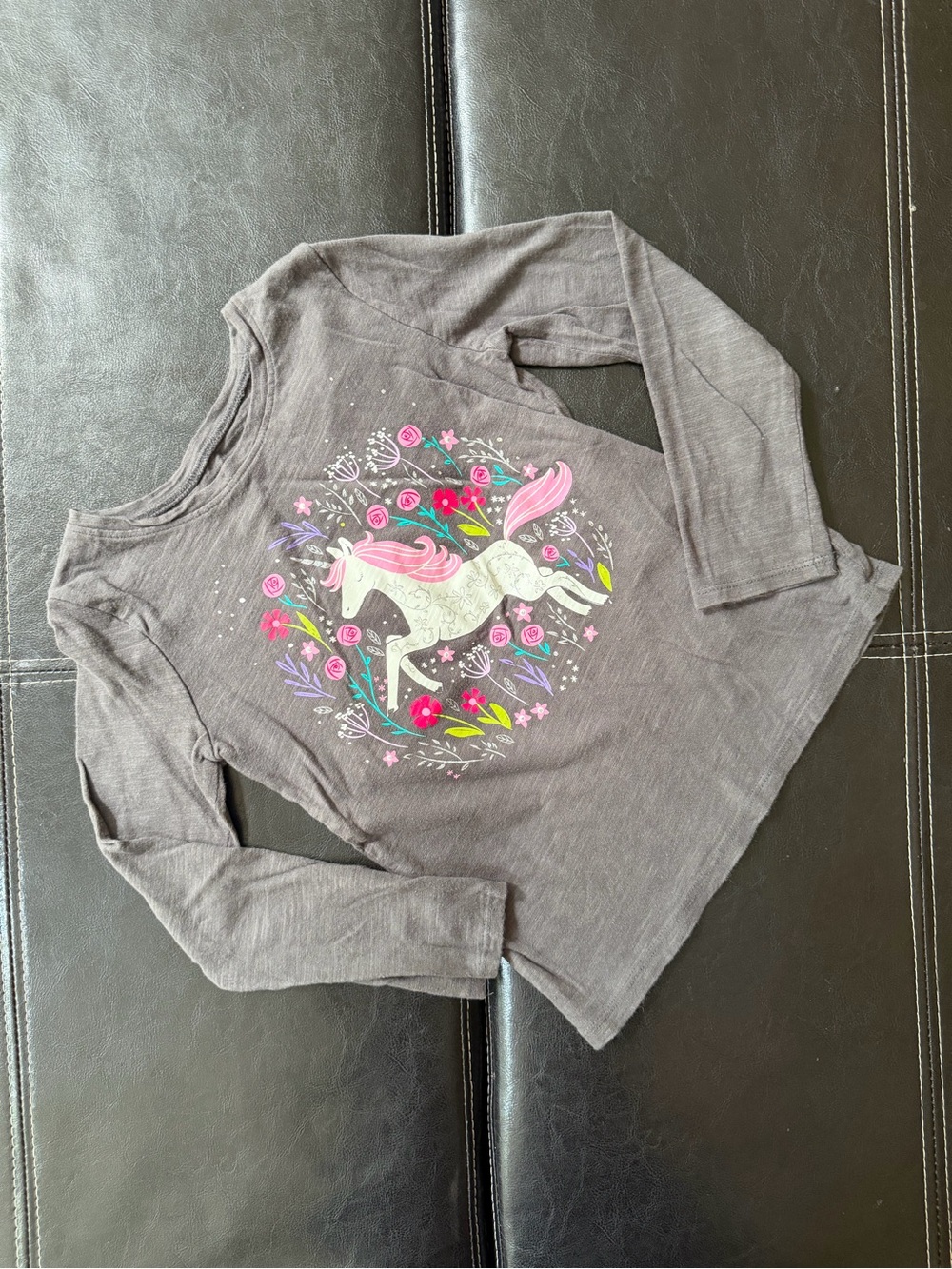 Jumping Beans - Gurl’s Gray Long-Sleeve Tee with Pink Unicorn and Floral Art